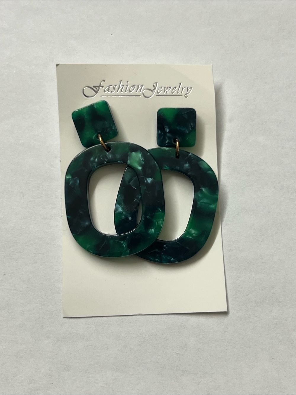 🎁Fashion Jewelry Dark Green Marble Open Oval Drop Earrings